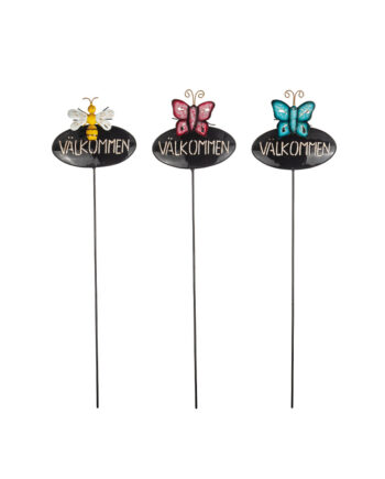 Skylt fjäril/bi "Välkommen" stick