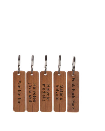 Nyckelring teak neg. texter
