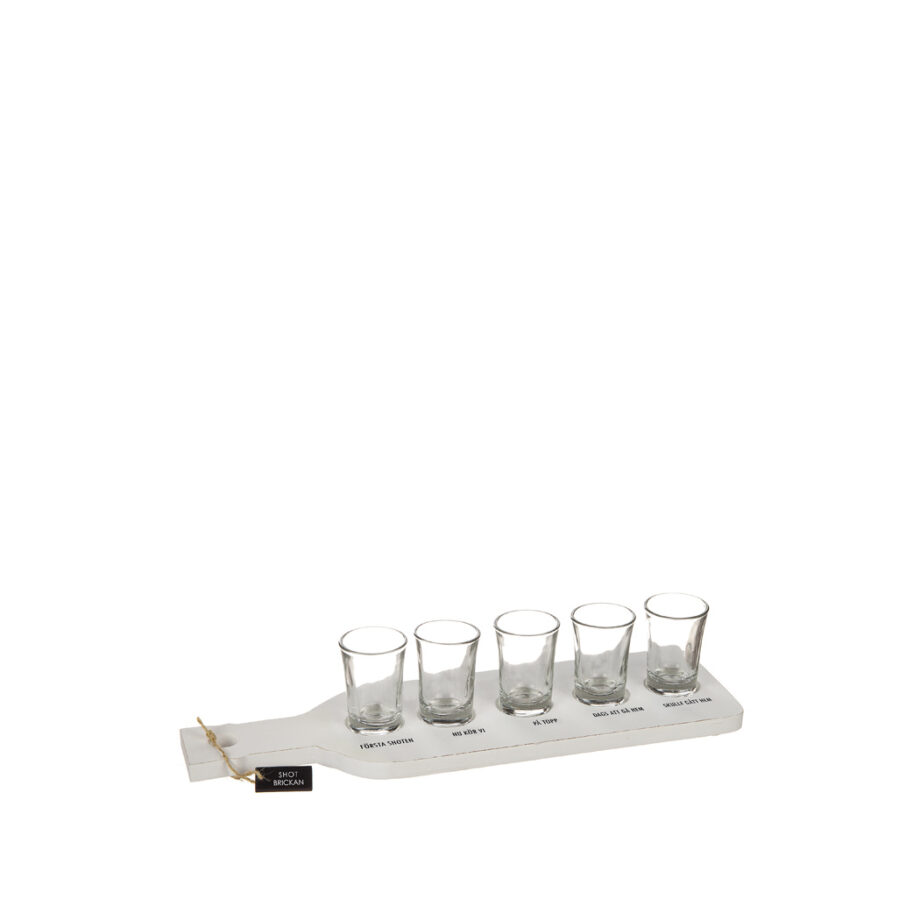Träbricka för shots, glas ingår