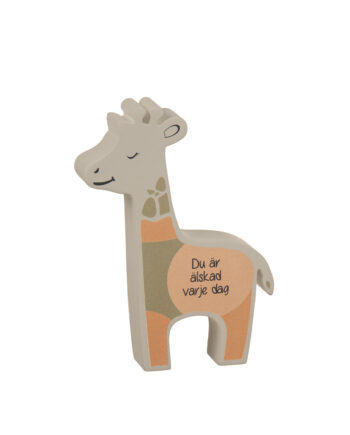 Stående giraff med text