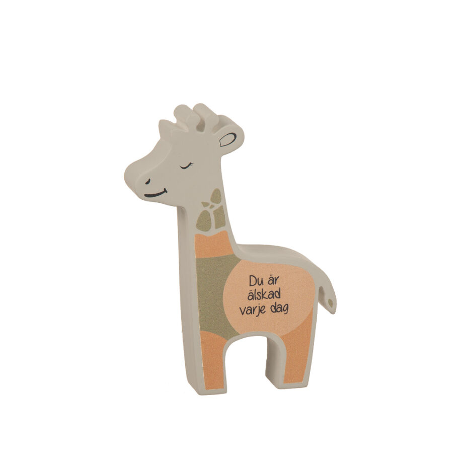 Stående giraff med text