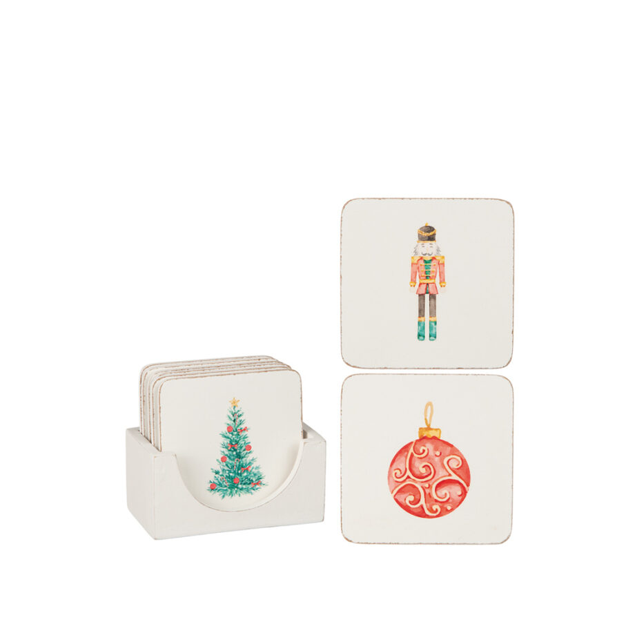 Glasunderlägg julmotiv i låda