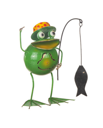 Groda fiskande i hamrad plåt