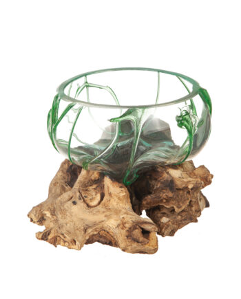 Glasskål på trädrot diam 15cm