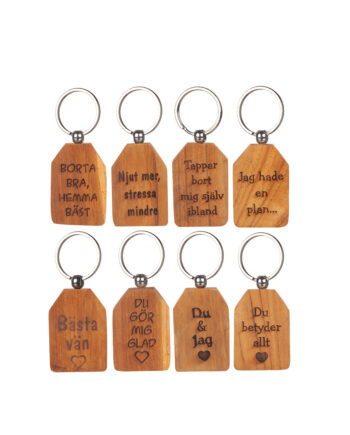 Nyckelring teak text/motiv